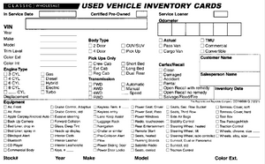Used Car Inventory Card (250)